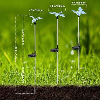 Solar Pathway Lights - 3 Pack Solar Stake Lights Outdoor, Color Changing Solar Powered Halloween Decorative Landscape Lighting Hummingbird Butterfly Dragonfly for Patio Yard Pathway Lawn Walkway