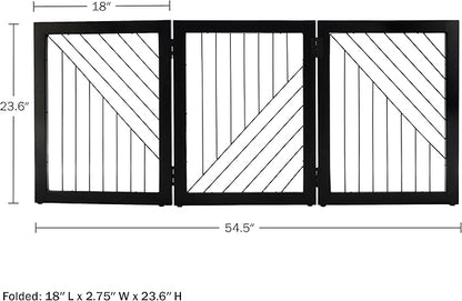 Pet Gate - 3-Panel Indoor Folding Dog Gate for Stairs or Doorways - 54x24-Inch Freestanding Pet Fence for Cats and Dogs by PETMAKER (Black)