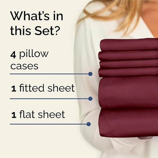 CGK Linens King 6 Piece Sheet Set - Cooling Sheets for Hot Sleepers - Hotel Luxury Bedding Set w/ 8-16 Inch Deep Pockets - 1 Flat & 1 Fitted & 4 Pillowcases - Soft, Comfy and Wrinkle Free - Burgundy