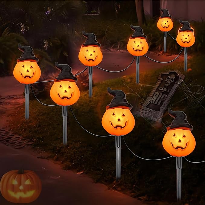 Halloween Pumpkin Pathway Lights Outdoor, 4PCS Jack O Lantern Pumpkin Light with Stake,Outdoor LED Walkway Lights Lights for Halloween Driveway Garden Yard Lawn Lights Decor