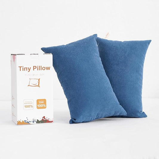 BEDSUM 2 Pack Tiny Pillows, 11"x7" Microfiber Mini Pillows for Travel, Pets, Soft and Machine Washable Small Pillows for Neck, Wrist, and Knee Comfort, Denim Blue