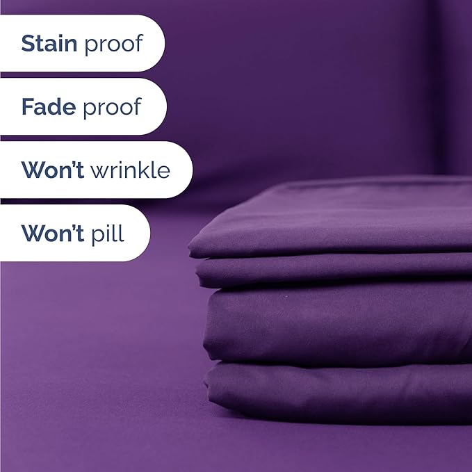 CGK Linens Twin 4 Piece Sheet Set - Cooling Sheets for Hot Sleepers - Hotel Luxury Bedding Set with 8-16 Inch Deep Pockets - 1 Flat & 1 Fitted & 2 Pillowcases - Soft, Comfy and Wrinkle Free - Purple