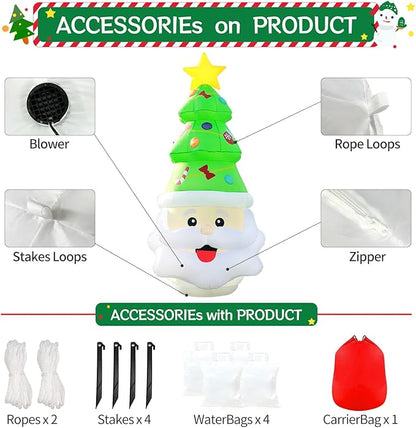 DomKom 8FT Christmas Inflatable Santa Claus and Tree Decoration, Built-in LED Lights Blow Up for Party Lawn Holiday Winter Outdoor Decor