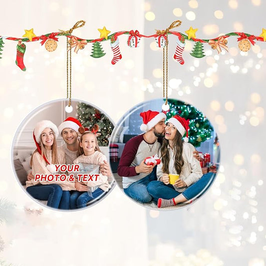 2 Pack Personalized Christmas Ornaments 2025, Picture Ornaments for Christmas Tree, Customized Gifts for Newborn, Couples, Women, Men, Family, Friend