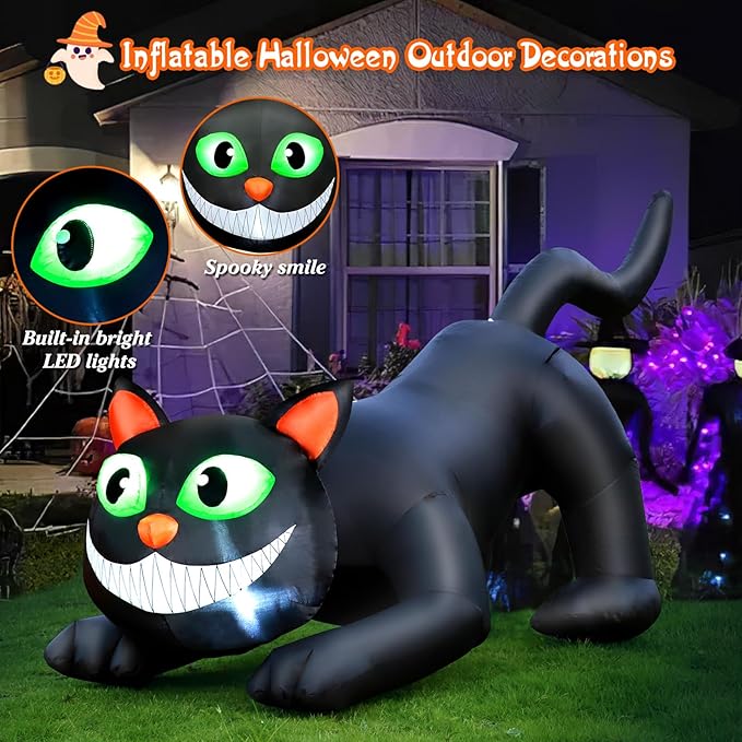 FunFanso 7 FT Halloween Inflatables Black Cat Outdoor Decorations, Blow Up Yard Decorations Built-in Bright LEDs for Indoor Party Garden Lawn Decor, Easy Installation Festival Halloween Party Decor