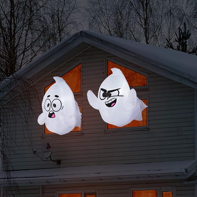 Joiedomi 2 Pack Halloween Inflatable Window Ghost with Build-in LED, 2.6 FT Tall Blow Up Inflatable Scary Flying Ghost Broke Out from Window for Halloween Outdoor, Yard, Garden, Lawn Decoration
