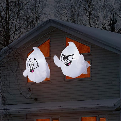 Joiedomi 2 Pack Halloween Inflatable Window Ghost with Build-in LED, 2.6 FT Tall Blow Up Inflatable Scary Flying Ghost Broke Out from Window for Halloween Outdoor, Yard, Garden, Lawn Decoration
