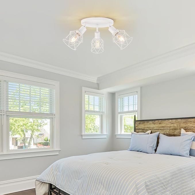 WILON Flush Mount Ceiling Light, Kitchen Lighting Fixtures 3-Light Semi Flush Mount Light, Multi-Directional White Ceiling Track Lighting for Kitchen Hallway Dining Room Entryway(E26 Base)