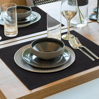 homing Black Cloth Placemats for Dining Table Set of 6 – Cotton Linen Blend Washable Farmhouse Kitchen Mats for Indoors & Outdoors - Easy to Clean 13 x 19 Inch