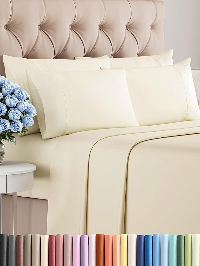 CGK Linens King 6 Piece Sheet Set - Cooling Sheets for Hot Sleepers - Hotel Luxury Bedding Set w/ 8-16 Inch Deep Pockets - 1 Flat & 1 Fitted & 4 Pillowcases - Soft, Comfy & Wrinkle Free - Off White