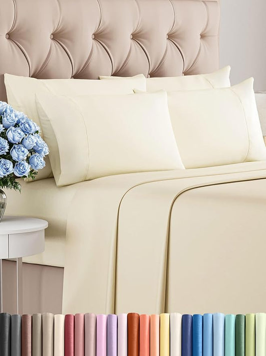 CGK Linens King 6 Piece Sheet Set - Cooling Sheets for Hot Sleepers - Hotel Luxury Bedding Set w/ 8-16 Inch Deep Pockets - 1 Flat & 1 Fitted & 4 Pillowcases - Soft, Comfy & Wrinkle Free - Off White