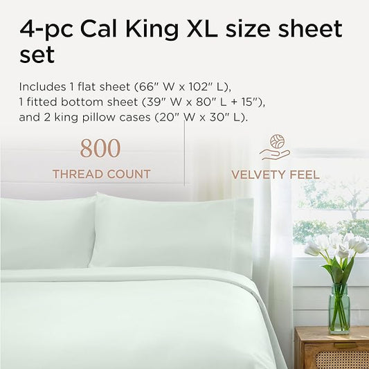 Threadmill California King Sheet Sets | 800 Thread Count Cal King Bed Sheets Set with 16” Deep Pocket | Sateen Weave, Better Than Egyptian Cotton, 4-Piece Bedding Set with Cooling Effect | Seaglass