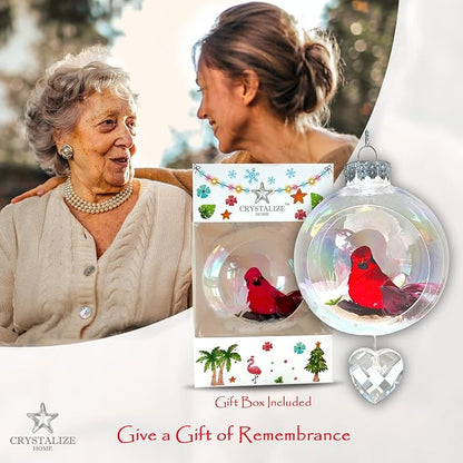 Cardinal Christmas Ornament - Handmade Shatterproof Decorations for Indoor Outdoor Xmas Tree - Clear Ball Ornaments with Magnetic Crystal - Great Gift or Stocking Stuffer for Mom, Sister, Friend