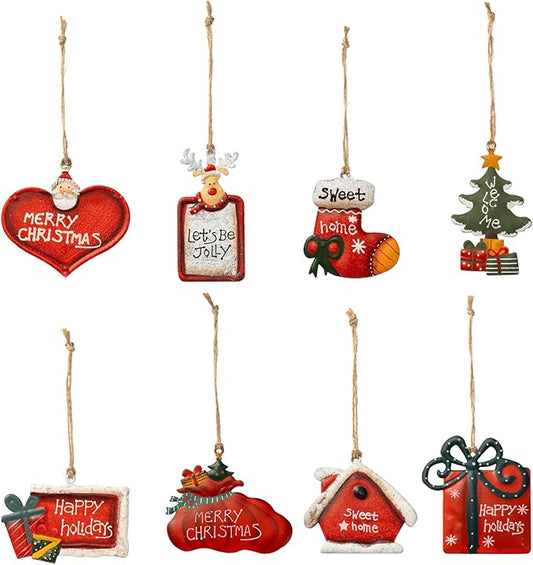 Christmas Tree Ornaments Tin Santa Snowman Decorations Hanging Pendants Ornaments Christmas Hanging Ornament Xmas Holiday Décor