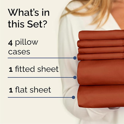 CGK Linens Cal King 6 Piece Sheet Set - Cooling Sheets for Hot Sleepers - Hotel Luxury Bedding Set with 8-16 Inch Deep Pockets - 1 Flat & 1 Fitted & 4 Pillowcases - Soft and Wrinkle Free - Terracotta