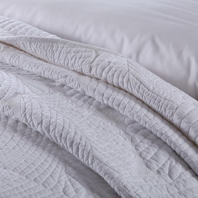 mixinni White Quilt Bedding Set Queen Size Cotton Bedspread Set