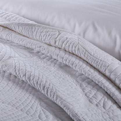 mixinni White Quilt Bedding Set Queen Size Cotton Bedspread Set