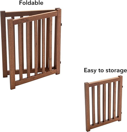 LZRS 2-Panel Wooden Free Standing Foldable Dog Gate – Solid Hardwood 24" High, Step-Over Safety Pet Gate for Doorways, Stairs & Small Spaces - Indoor Use, Oak