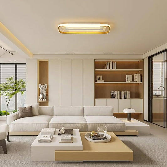 Becailyer Modern Ceiling Light, 62W Dimmable LED Flush Mount Ceiling Lamp, 31.49" Acrylic Linear Chandelier Lighting Close to Ceiling Light Fixture for Living Dining Room Kitchen Bedroom Hallway, Gold