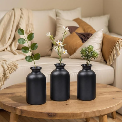 Black Vase for Flowers-Set of 6 Ceramic Small Bud Vases for Flowers & House Plants, Modern Minimalist Decorative Vases, Ceramic Vases for Centerpieces, Home, Shelf, Office, Table, Mantel Decor