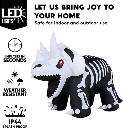 Joiedomi 8 FT Long Halloween Inflatables Outdoor Decoration, Blow Up Halloween Yard Decorations, Inflatable Skeleton Dinosaur with Built-in LEDs for Lawn Garden Decor