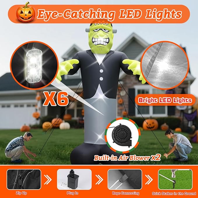 Halloween Inflatables Ghost Decorations Outdoor - 20FT Extra Large Horror Green Monster Halloween Blow up Yard Decorations with LED Build-in for Garden Lawn Indoor Party Decor