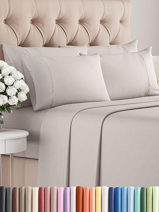 CGK Linens Queen 6 Piece Sheet Set - Cooling Sheets for Hot Sleepers - Hotel Luxury Bedding Set w/ 8-16 Inch Deep Pockets - 1 Flat & 1 Fitted & 4 Pillowcases - Soft, Comfy & Wrinkle Free - Light Grey