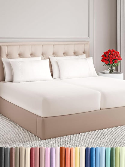 CGK Linens Split King 7 Piece Sheet Set - Cooling Sheets for Hot Sleepers - Hotel Luxury Bedding Set with 8-16 Inch Deep Pockets - 1 Flat & 2 Fitted & 4 Pillowcases - Soft & Wrinkle Free - Split King