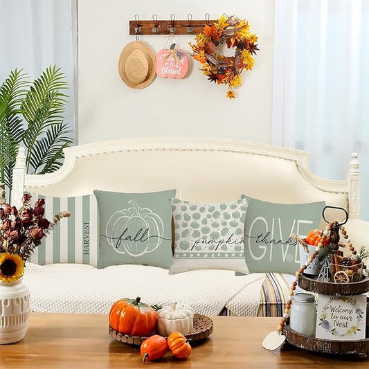 Fall Decor - Fall Pillow Covers 18x18 Set of 4, Thanksgiving Decorations Autumn Cushion Case for Couch
