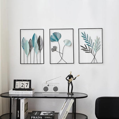 FUNTEREST Black Leaf Wall Decor Modern Wall Art Home Decor, Set of 3 Metal Wall Hanging Decoration for Living Room Office Bedroom Hotel