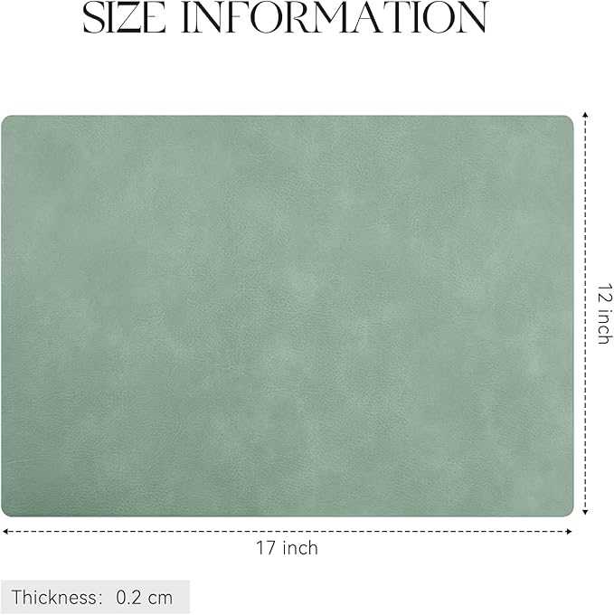 MOSAYT Vinyl Placemats Set of 8-12 X 17 Inch - Faux Leather 100% Waterproof Oil-Proof Wipeable PU Place Mats, Heat Resistant Reversible Table Mats for Kitchen, Dining, Outdoor (Green)