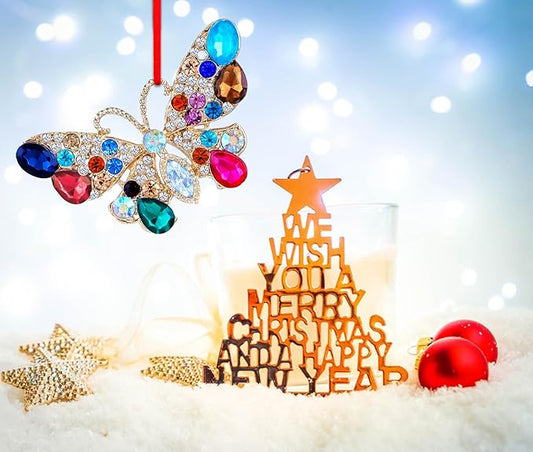 PETCEE Metal Butterfly Christmas Ornaments 2025 Monarch Butterfly Christmas Tree Ornaments Decorations Colorful Butterflies Keepsake Hanging Ornaments Gifts for Her Women Girls Mom Sisters Grandma