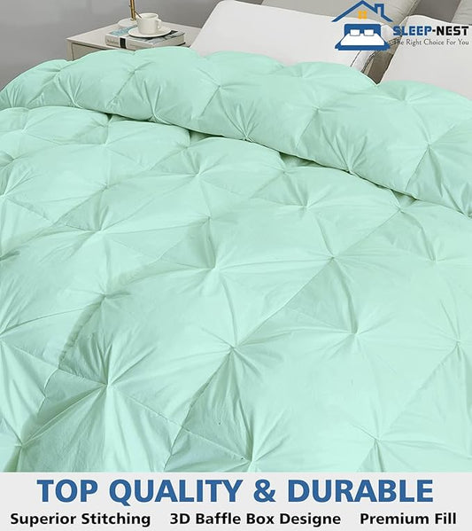 SLEEP-NEST Alaskan King Comforter 136x120 Hotel Luxury Super Soft Down Alternative Pinch Pleat 1 Piece Duvet Insert with 8 Tabs 400 GSM - Extra Wide Oversized King Comforter - Aqua Blue