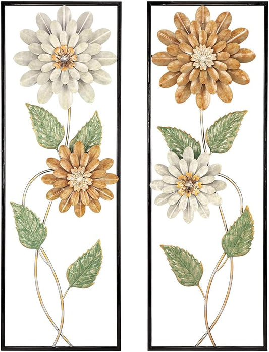 Metal Wall Art, Set of 2 Large Mordern Rectangular Wall Panels, Abstract Minimalist Flower Wall Décor for Living Room, Bedroom, Kitchen, Hallway Decoration