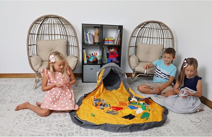 Creative QT SlideAway Toy Storage Organizer & Play Mat for Kids - Organizer Storage Bin - Kids Toy Box for Boys & Girls - Playroom Bin - Holders for Kid Rooms, Classrooms, Teachers - Grey