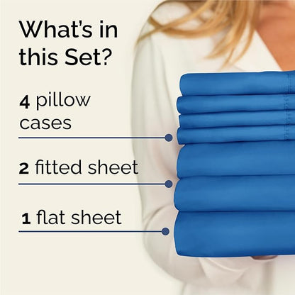 CGK Linens Split King 7 Piece Sheet Set - Cooling Sheets for Hot Sleepers - Hotel Luxury Bedding Set with 8-16 Inch Deep Pockets - 1 Flat & 2 Fitted & 4 Pillowcases - Soft & Wrinkle Free - Split King