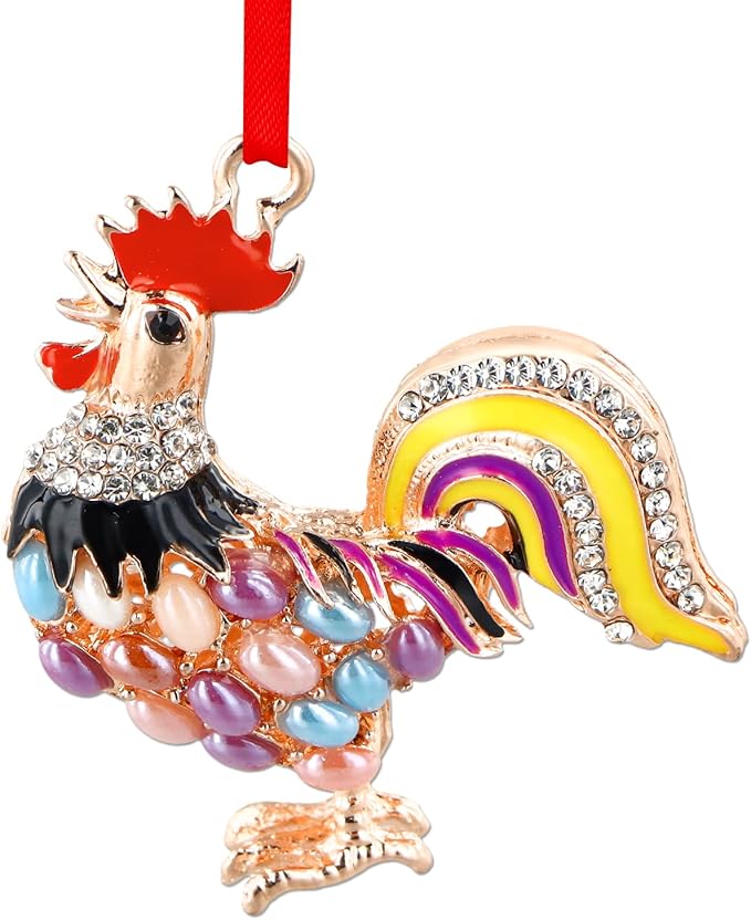 WhatSign Metal Chicken Ornaments - Farm Animal Gift for Christmas Tree Decorations