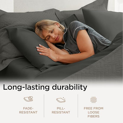 Threadmill Luxury 800 Thread Count 100% Cotton Sheets - Dark Grey Sateen Weave Twin Size Bed-Sheets, Better Than Egyptian Cotton,3 Pc Solid Soft Bedding Set, Fits 15" Deep Pocket