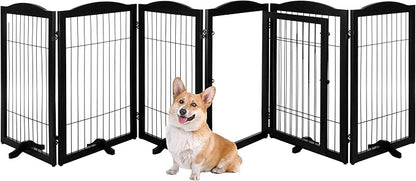 Pet Gate - 6-Panel Indoor Folding Dog Fence for Stairs or Doorways - 133x32-Inch Freestanding Play Pen with Support Feet by PETMAKER (Black)