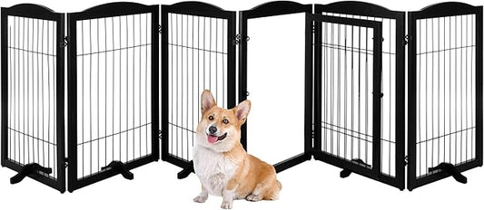 Pet Gate - 6-Panel Indoor Folding Dog Fence for Stairs or Doorways - 133x32-Inch Freestanding Play Pen with Support Feet by PETMAKER (Black)