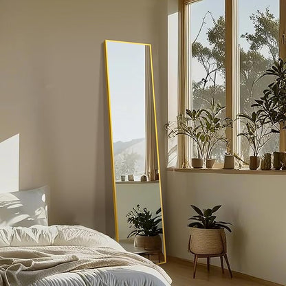 Delma Wall Mirror Full Length Mirror,Standing Mirror Full Body,Large Floor Mirror for Wall Door Bedroom Bathroom Living Room with Aluminium Frame(with Stand,Rect 56x15-Gold)