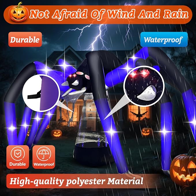 Halloween Inflatables Spider Decorations Outdoor - 9 FT Horror Giant Spider Halloween Blow up Yard Decorations with LED Build-in for Garden Lawn Indoor Party Decor