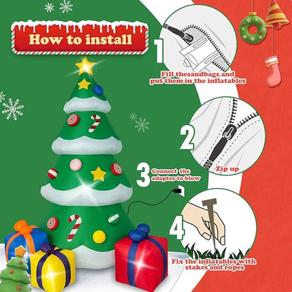 7 FT Christmas Inflatable Tree Outdoor Decorations, Blow up Christmas Tree with 3 Gift Boxes Yard Decoration Built-in LED Lights for Garden Lawn Holiday Decor