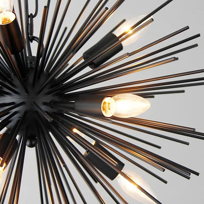 20" Black Sputnik Chandelier Vintage 9-Light Geometric Starburst Chandelier Light Fixture Farmhouse Solid Metal Black Sputnik Chandeliers for Dining Room, Kitchen, Bedroom, Living Room