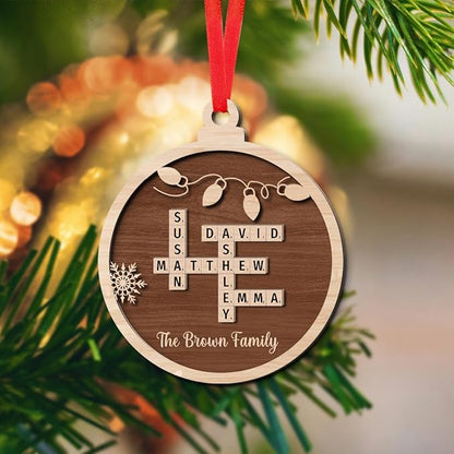 Custom Wooden Crossword Ornament, Personalize with Family Names, Personalized Ornament for Christmas Tree