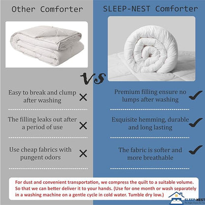 SLEEP-NEST All Season Luxury - Full Size Comforter 82x86 - Down Alternative 1 Piece Pinch Pleat Quilt with 8 Tabs - Ultra Soft, Lightweight Hotel Style Breathable Bedding, Pintuck Blanket - Ivory
