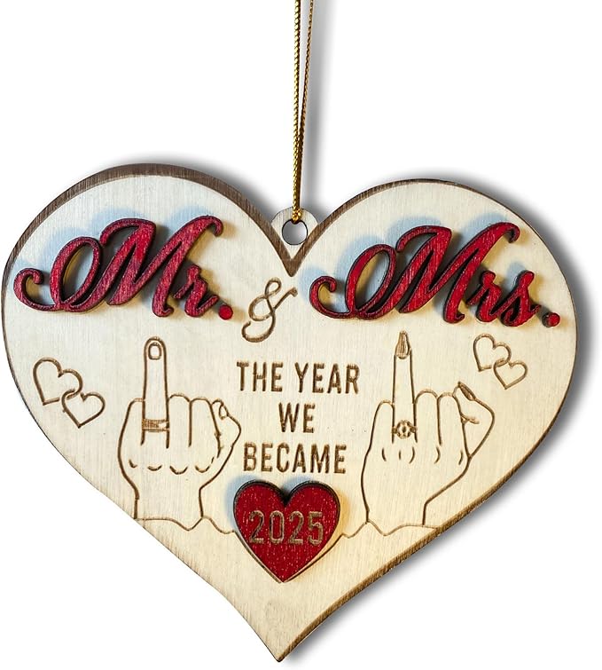 Mr and Mrs 2025 Wedding Gifts - First Christmas Married Ornament for Couples, Bride - Easily Add Personal Name With Marker (Not Included)