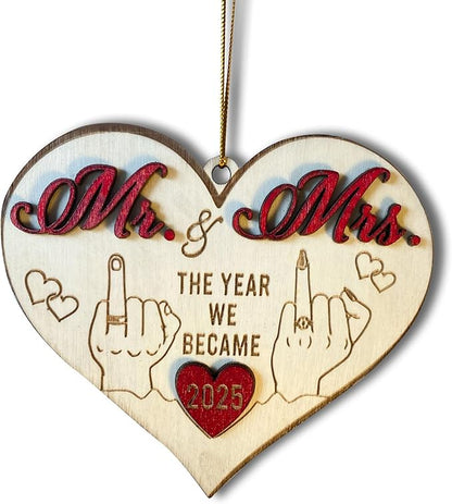 Mr and Mrs 2025 Wedding Gifts - First Christmas Married Ornament for Couples, Bride - Easily Add Personal Name With Marker (Not Included)