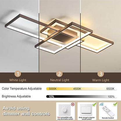GEADI Modern Ceiling Light Fiture, Dimmable Led Flush Mount Ceiling Lamp with Remote Control,50W Square Close to Ceiling Lights for Bedroom Living Room Dining Room (35.4",Coffee, 3000K-6500K)