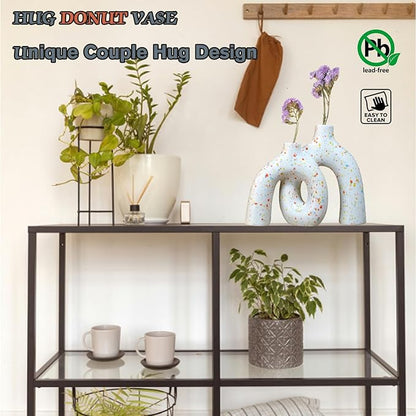 Hug Donut Decorative Vase Set,Minimalist Nordic Boho Style Vases Home Decor,Matte Ceramic Hollow Vase Decorations for Living Room Shelf, Bookshelf Mantle Entryway Table or Console Décor. (Multi)